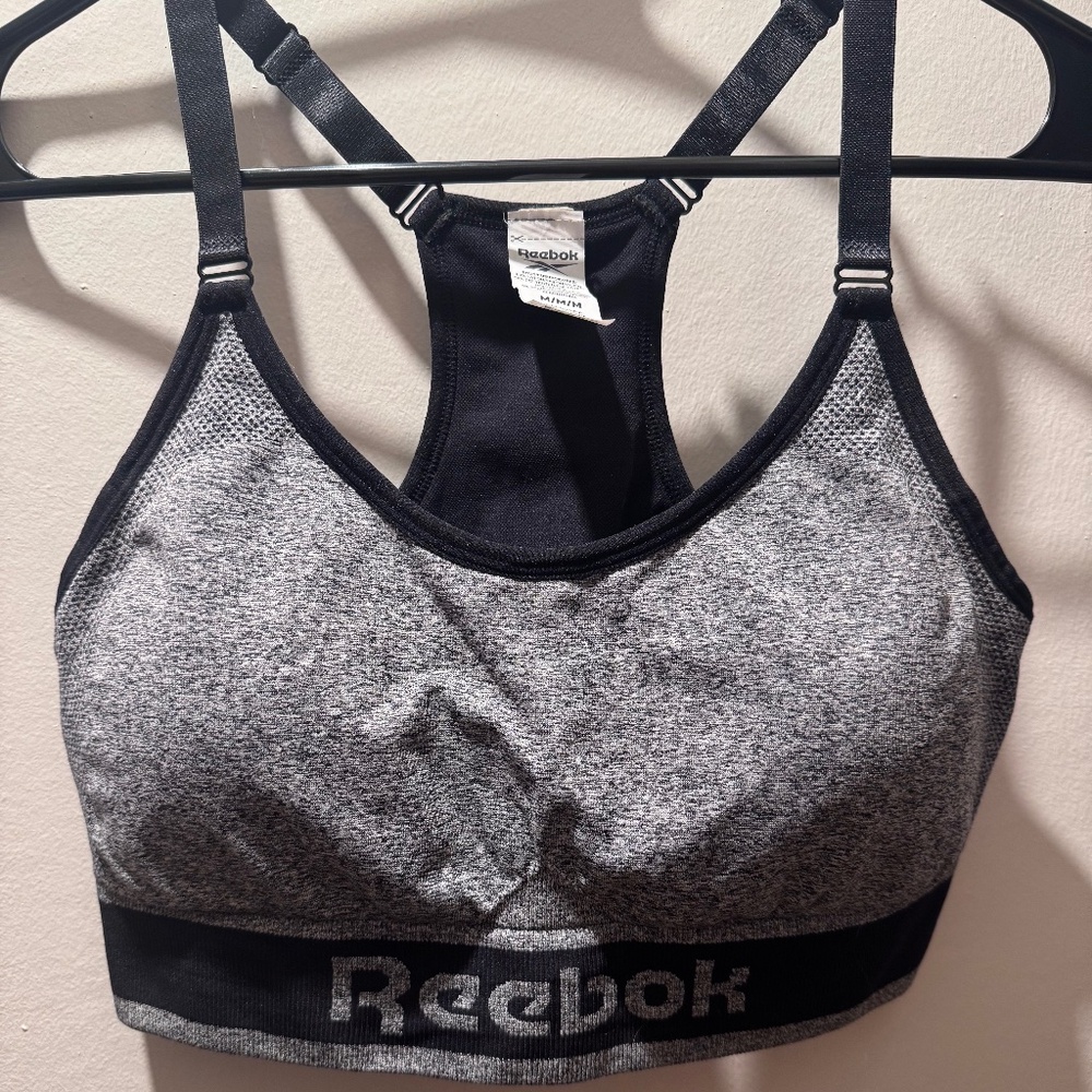 Reebok sports bra, size medium, grey black